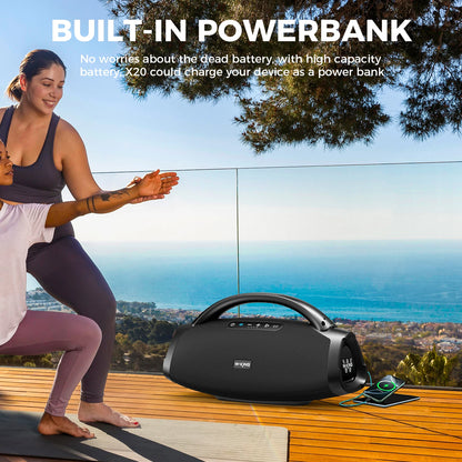 W-KING X20S Portable Bluetooth Speakers, 280W Stormbox Power With Subwoofer Ipx7/Guitar Input/Power Bank, TWS Connection Outdoor
