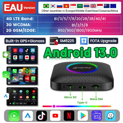 Carlinkit Ai Box Android 13 Led Wireless Android Auto & CarPlay Smart Tv Box QCM6225 Support Youtube Netflix Car Accessories
