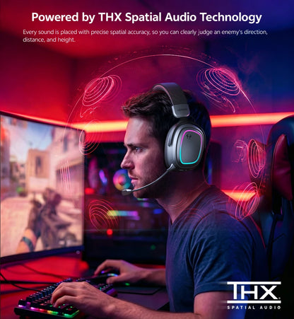 QCY Gaming Headset Heroad GT2 THX Spatial Audio+ 7.1.4 Tri-mode RGB 3-Mic ENC Over Ear Headphone for PC/PS4/PS5 Headset Gamer