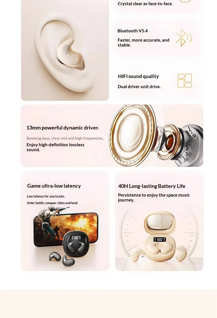Wireless In-Ear Bluetooth 5.3 Earphones High Sleepy Quality Wireless Earbuds with Long Battery Life Mini Digital Display Video