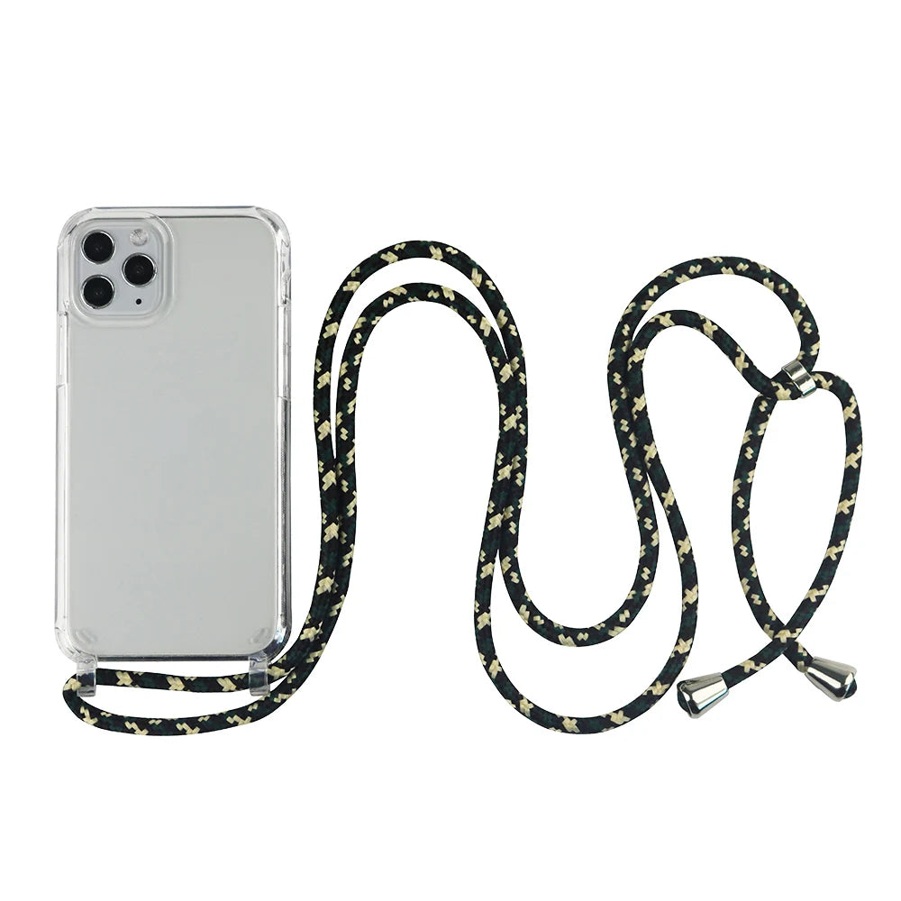 Crossbody Necklace Cord Lanyard Transparent Phone Case For iPhone 16 15 13 Pro Max 12 11 7 8 Plus X XR XS Strap Hang Rope Cover