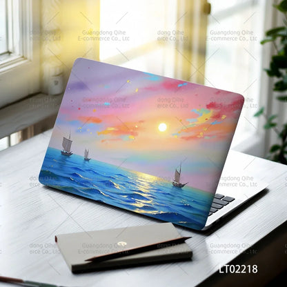2PCS Scenery Oil Painting Laptop Stickers Set Flower Art Waterproof PVC Decals MacBook Traditional Ink Style Computer Skin