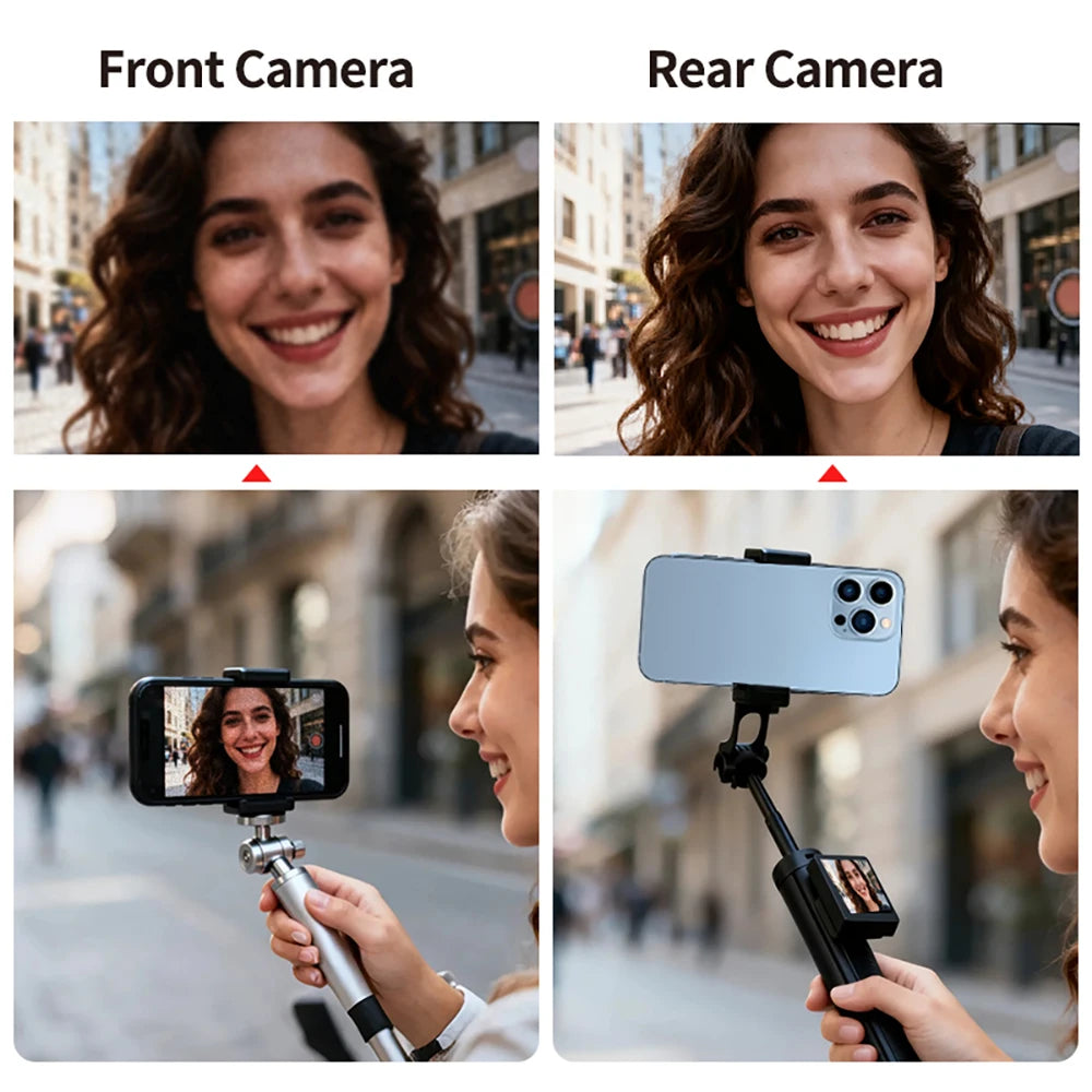 2in1 Selfie Stick Tripod Screen Sharing Device with Remote Aluminum Alloy Phone Tripod Bluetooth Remote and 270°Rotation Stand