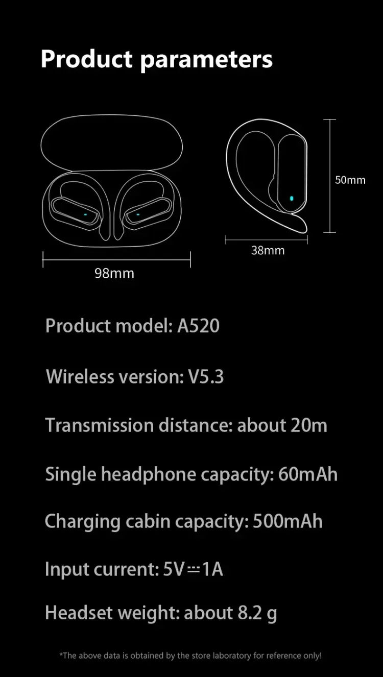 Original Lenovo A520 Open-Ear True Wireless Earbuds Ear-clip Design Hook Earphone Open Audio TWS Sport Headset LED Power Display