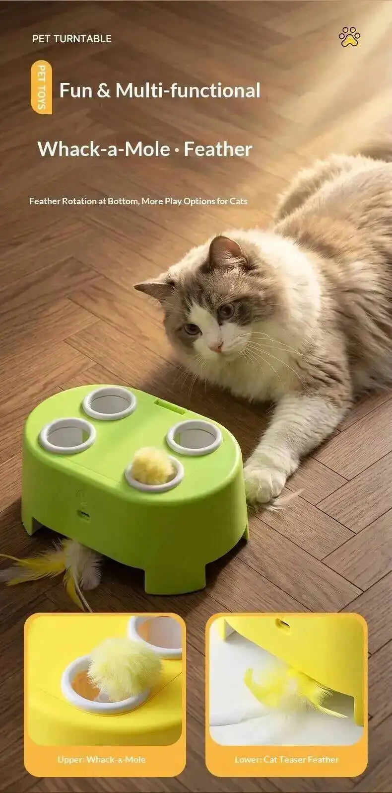Whack A Mole Smart Cat Toy Automatic Pop-Up Rechargeable Feather Toy for Cats Interactive Playing Kitten Training Pet Supplies