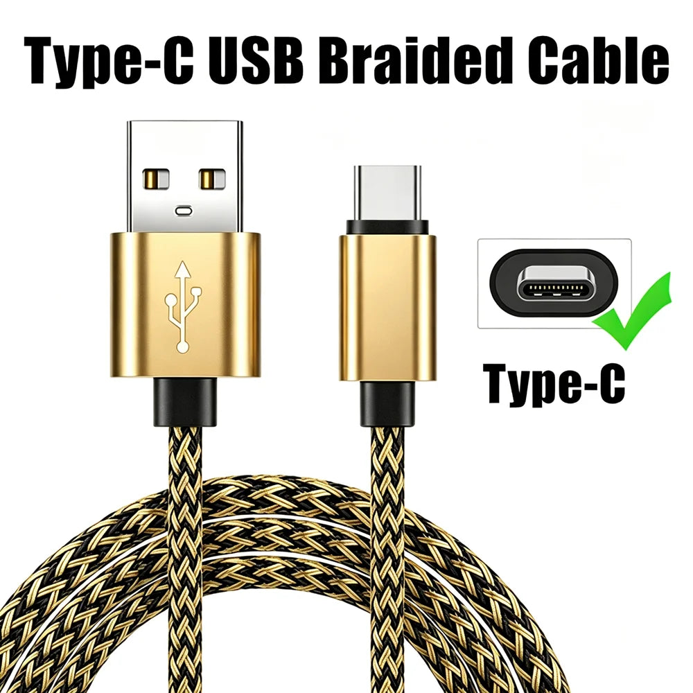 Alloy Braided Type C USB Fast Charge Cable For Samsung Xiaomi Redmi POCO Huawei Honor OPPO VIVO Quick Charging USB Type-C Cables