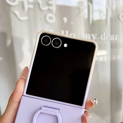 Hot Skin Feel Glass Case for Samsung Galaxy Z Flip 7 FE Fold Business Fashion Ring Hinge Protective Cover for Flip5 Flip6 Cases