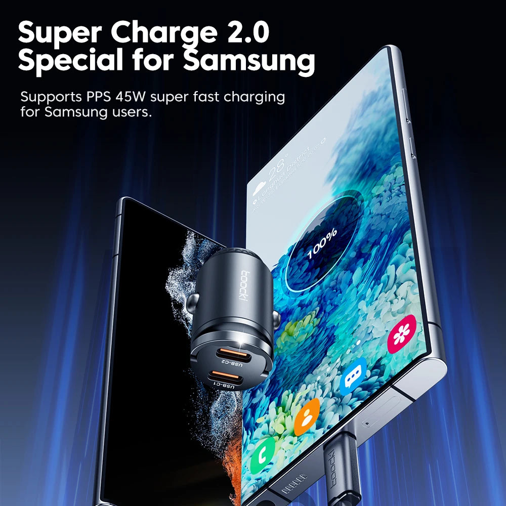 Toocki 45w Car Charger Dual Type C PD45w Fast Charging Car Phone Adapter For Xiaomi iPhone Oneplus Samsung Huawei POCO Cellphone