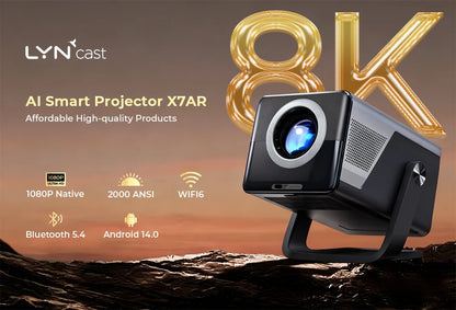 X7 Native 1080P Smart Projector Native 8K 4K Decoding/1000 ANSI/ with Android 14 OS, Compatible with Netflix YouTube, Auto Focus