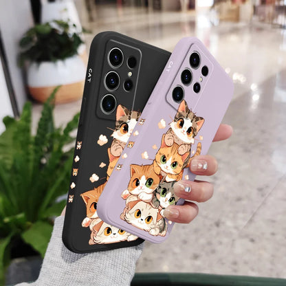 Cute Soft Cat Phone Case For Samsung Galaxy S25 S24 S23 S22 S21 S20 S10 S10E Ultra Plus FE Note 20 Ultra Plus Cover