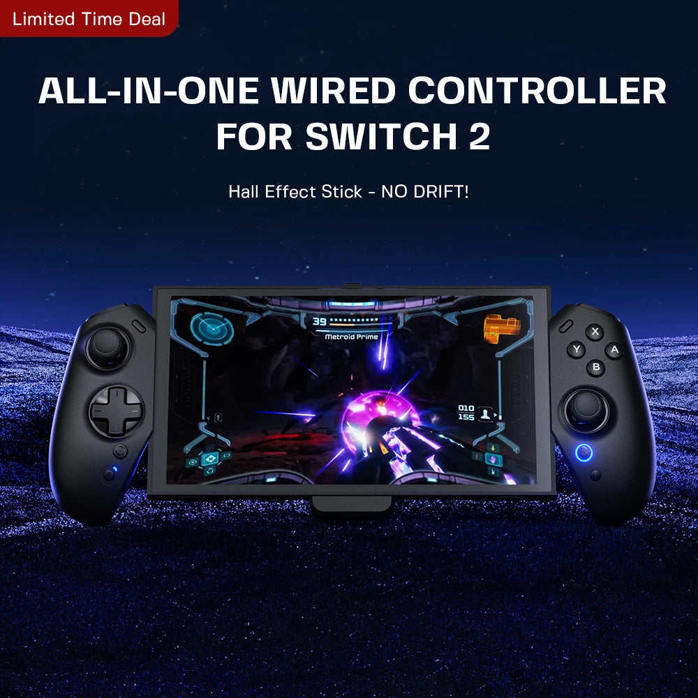 ECHTPower Wired Switch 2 Controller, Hall Effect No Drift, 9-Axis Gyro, Native C Button, 4 Programmable Back Buttons, Adjustable Kickstand, Game Card Slots, RGB Indicator
