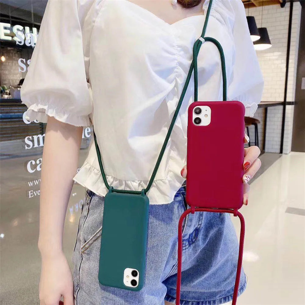 Strap Cord Silicone Phone Case For Samsung S22 S21 S23 S24 Ultra S20 FE S10 Plus Note 20 Plus Crossbody Necklace Lanyard Cover