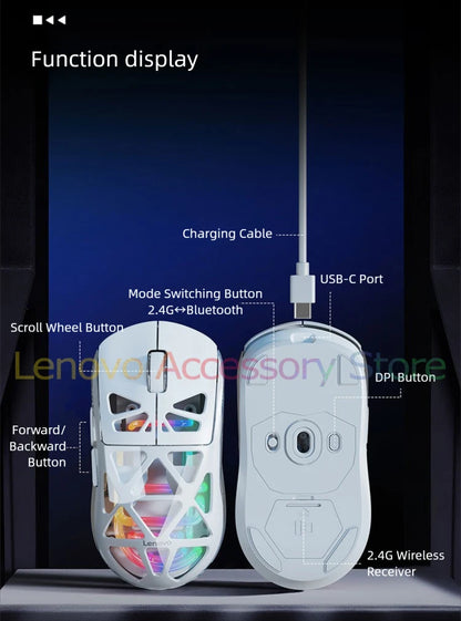 Lenovo Aurora Gaming Mouse GM11 Pro RGB 3-mode 2.4G Wireless Bluetooth 12000 DPI Adjustable Lightweight Portable Rechargeable