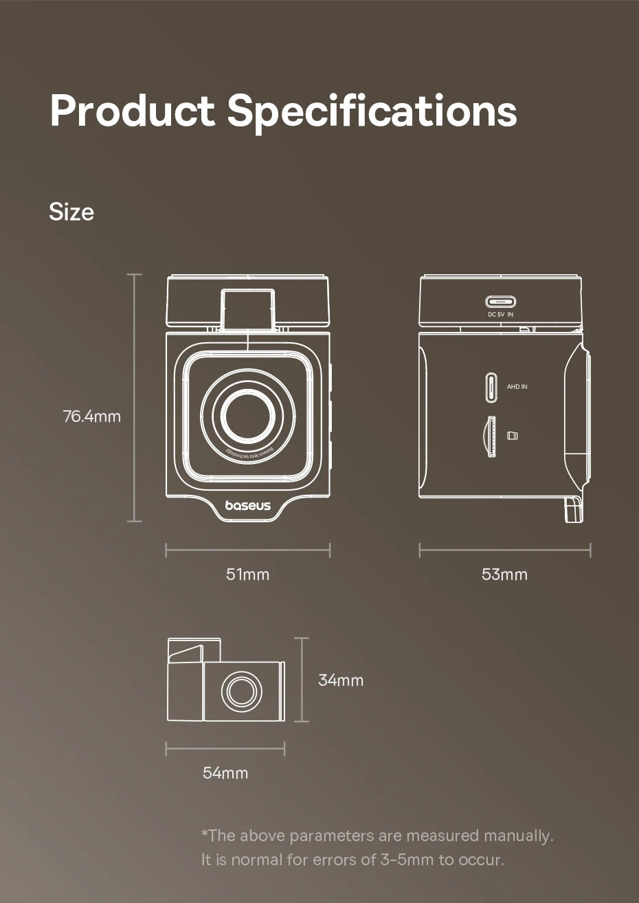 Baseus 4K Dash Cam for SONY Sensor STARVIS Night Vision Front and Rear Car Camera ADAS WiFi6 GPS 24H Parking Dashcam