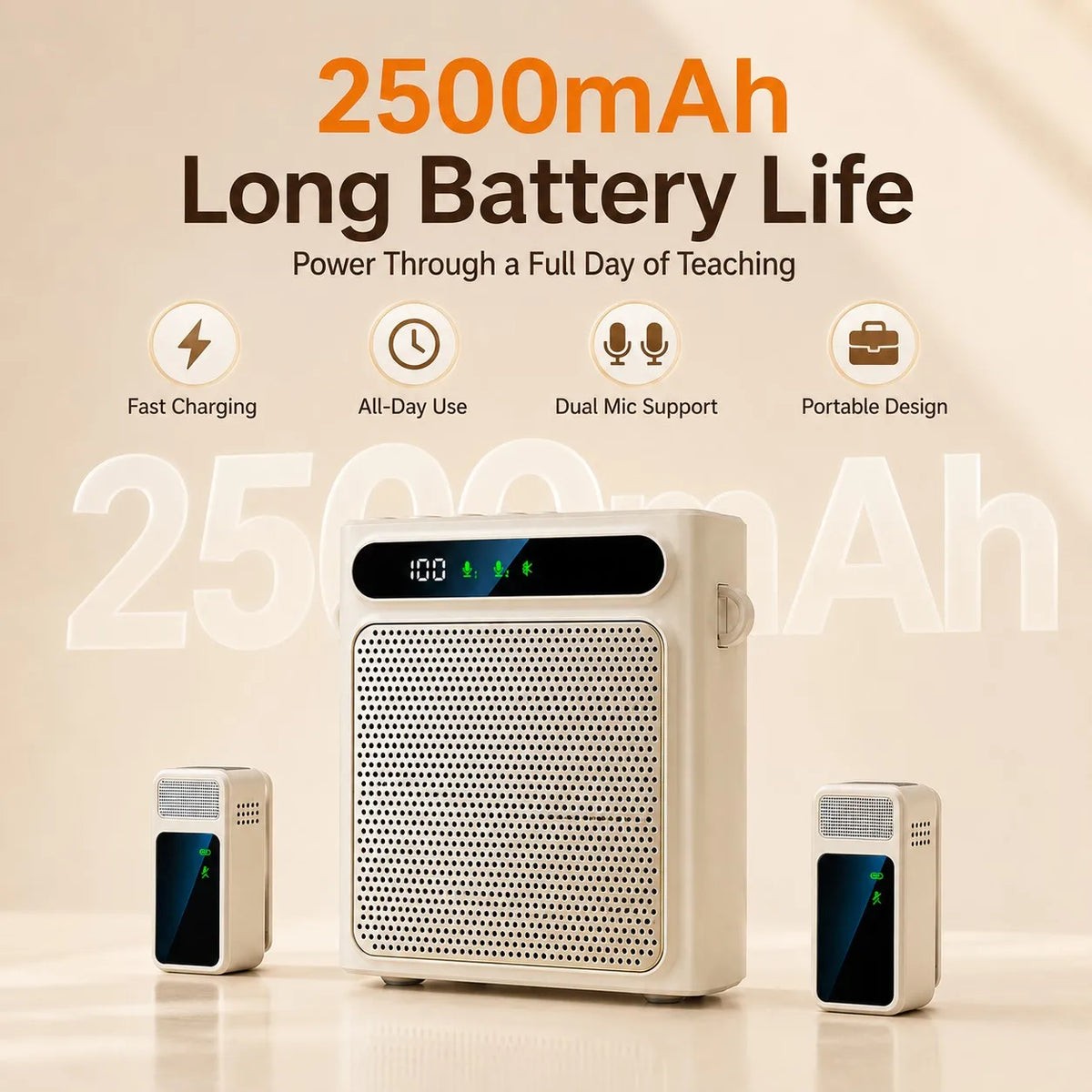 Portable Voice Amplifier for Teachers, Wireless Dual Clip Mic Bluetooth Speaker 2500mAh for Classroom Meetings Tours
