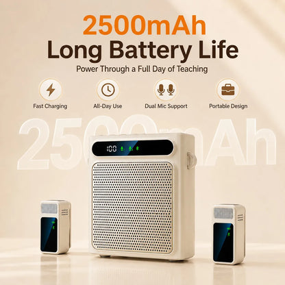 Portable Voice Amplifier for Teachers, Wireless Dual Clip Mic Bluetooth Speaker 2500mAh for Classroom Meetings Tours