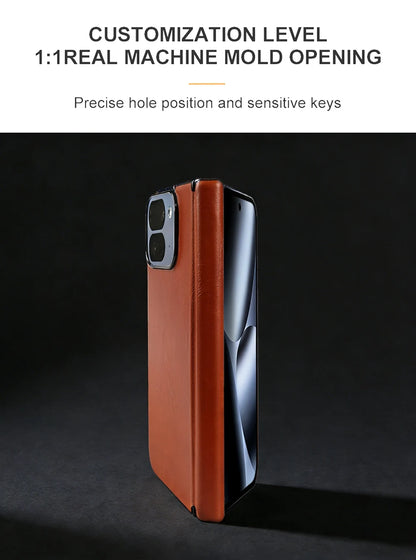 Luxury Genuine Leather Case for Google Pixel 11 Pro Fold 10Pro Fold Oil Wax Central Axis Pattern Phone Back Cases Without Front