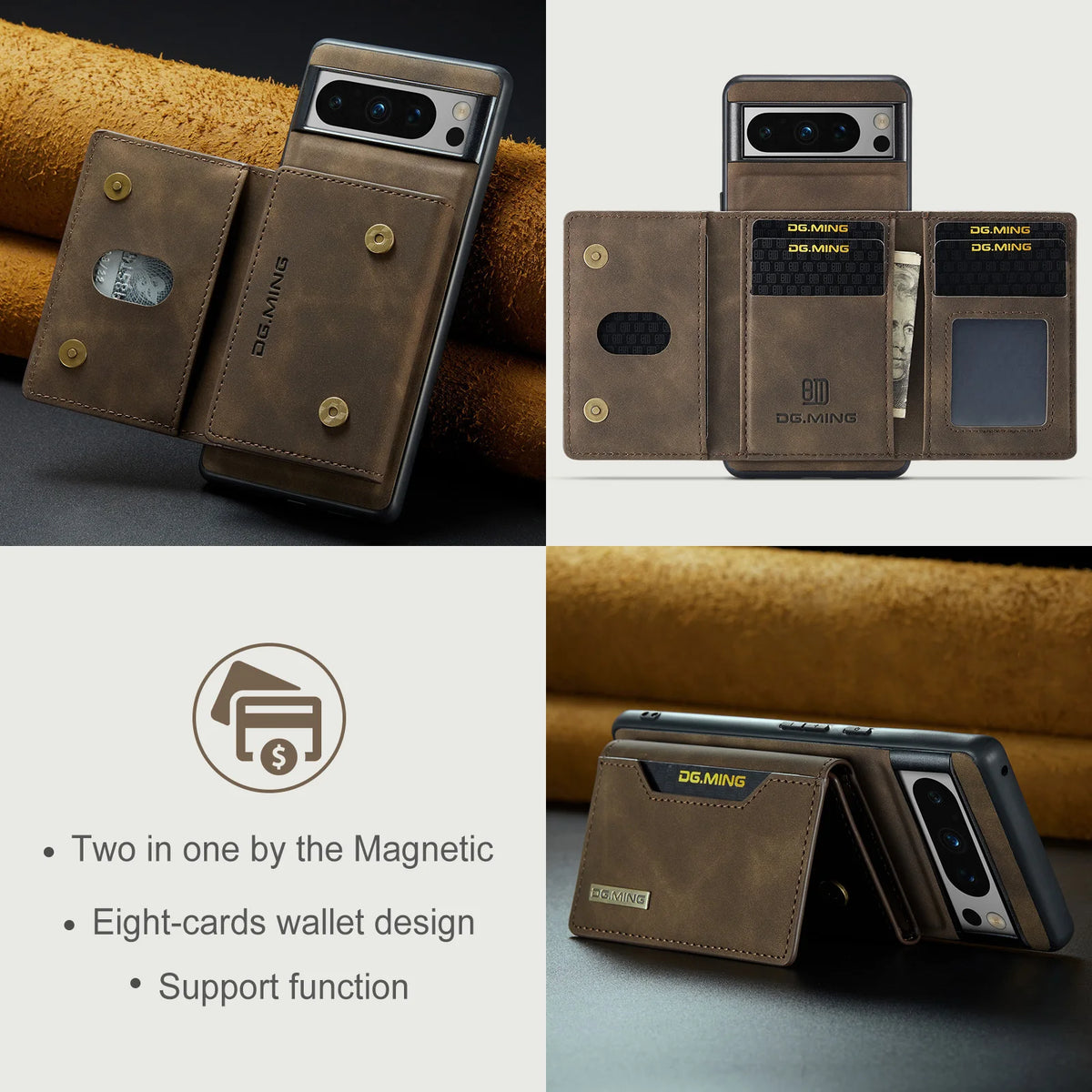 Luxury Magnetic Leather Wallet Case for Google Pixel 8 Pro 7 7A 6 6A Fold Pixel8 Pixel7 Kickstand Money Credit Card Holder Cover