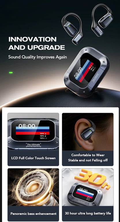 HTC NE25 Bluetooth Earphones AI Translator Earbuds Noise Lightweight Earbuds LCD Touch Screen Wireless Headphones 60h Long Life