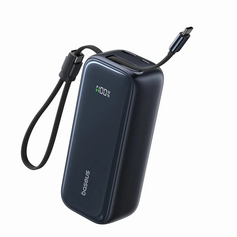 Baseus 100W 20000mAh Power Bank Retractable USB-C Cable for iPhone 18 Duo 17 Pro Max Samsung S26 Portable Charger for Laptop