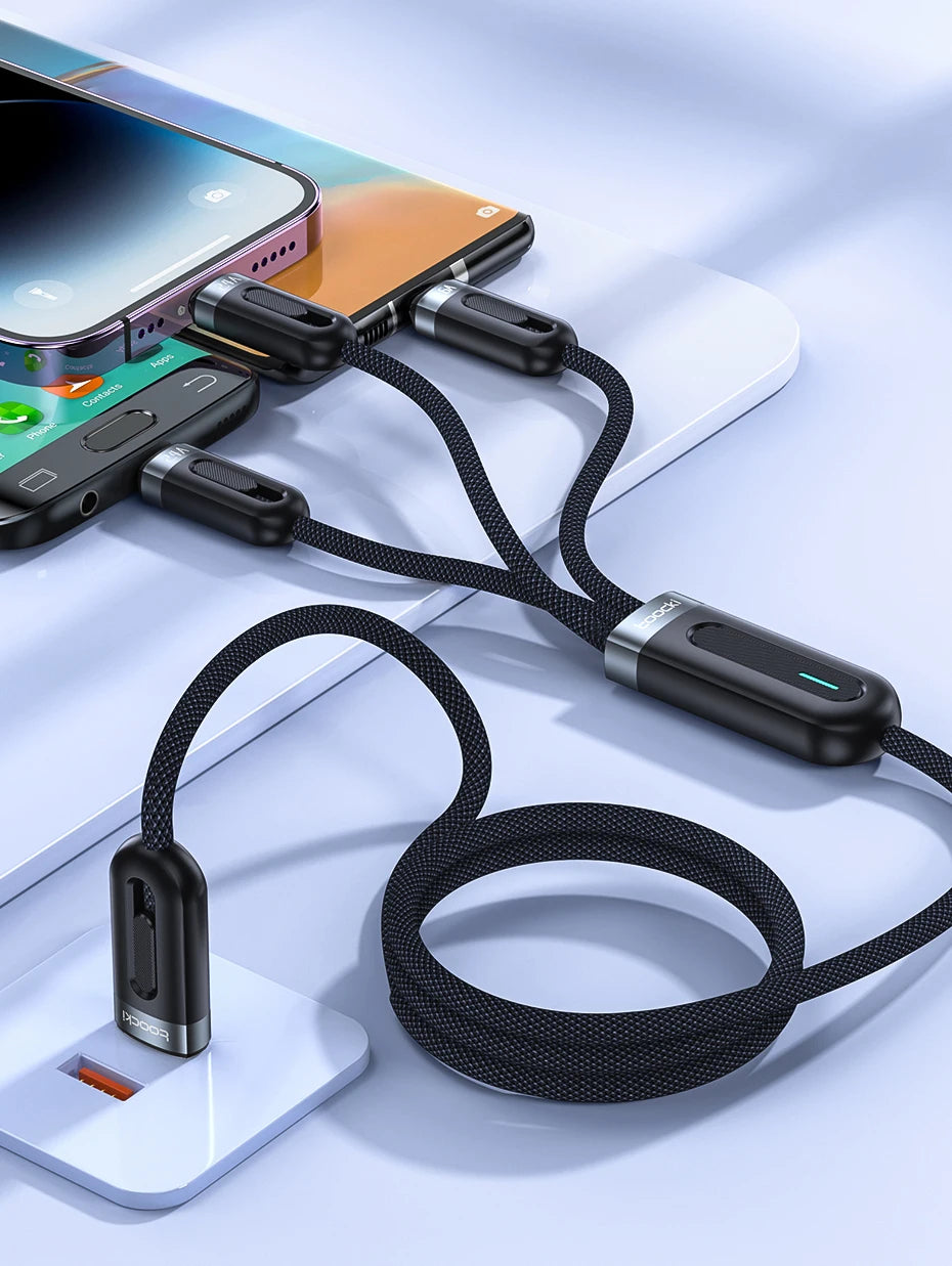 Toocki 3 in 1 USB C Cable 6A Fast Charge for Huawei Honor Micro USB Lightning Charger Cord for iPhone 14 Samsung Xiaomi Oneplus
