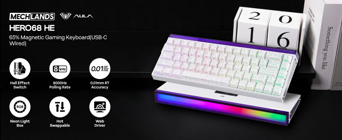 AULA Hero68 HE 65% ANSI US Layout Hot-Swap Wired Magnetic Gaming Keyboard 8kHZ Rapid Hall Effect Switch RGB Backlight Light Box