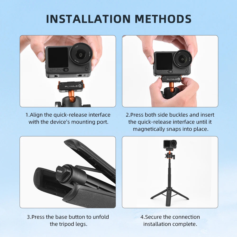 Flymile Action 6 Extendable Tripod Selfie Stick With Quick-release Base for DJI OSMO Action 6 Accessories Vlog Handle