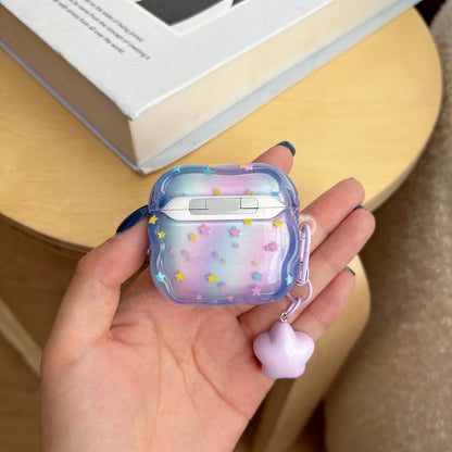 Dopamine Gradient Colorful Little Star Wavy Edge With Pendant Shock Proof Earphone Cover Case for AirPods 1 or 2 3 4 5 Pro 2 3