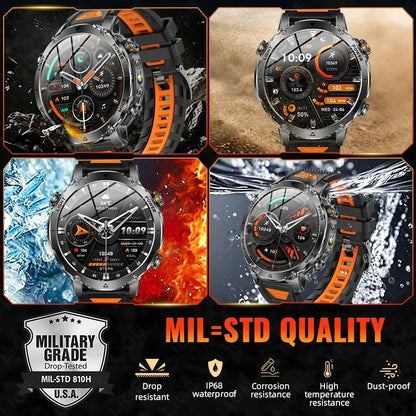 LIGE New 1400mAh Battery Smart Watch Men BT Call Waterproof Heart Rate Monitor Flashlight & SOS Red Light Sports Smartwatch Men