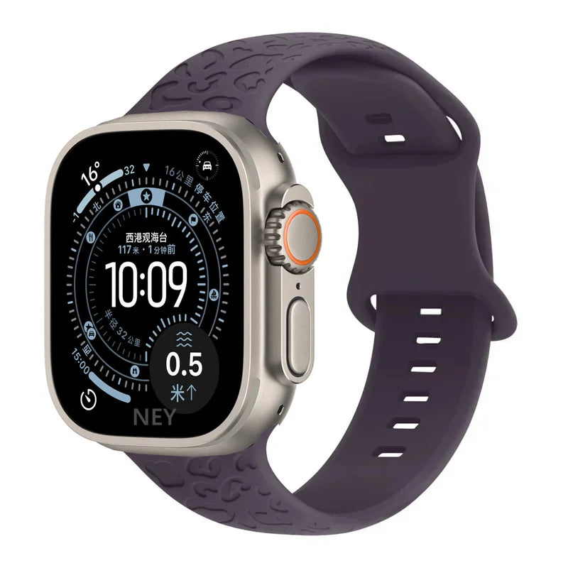 Engraved Strap For Apple Watch Band ultra 49mm 41mm-44-42mm 46mm Sport Silicone Leopard bracelet iWatch Series 11 10 9 8 7 se 6