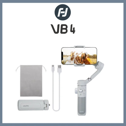 FeiyuTech VB4 3-Axis Gimbal Stabilizer for iPhone & Android, Built-in Selfie Stick, Foldable Design for Vlogging, Face Tracking