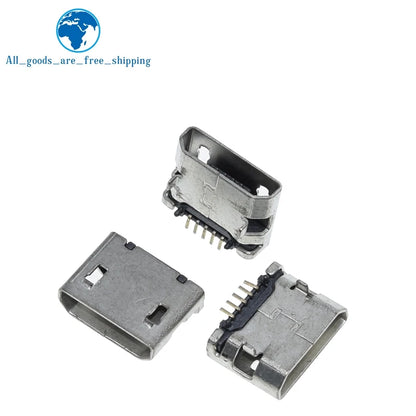 TZT 10pcs/100PCS Micro USB 5pin Female Usb Socket Flat mouth four legs socket mini usb connector