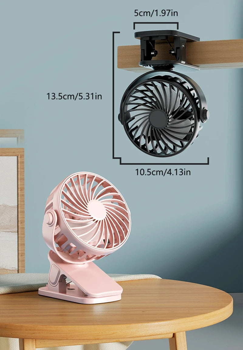 720°Rotatable Clip Fan Mini Cooler Fan Built In Night Lamp USB Rechargeable Personal Portable Fan For Outdoor Camping Ventilador
