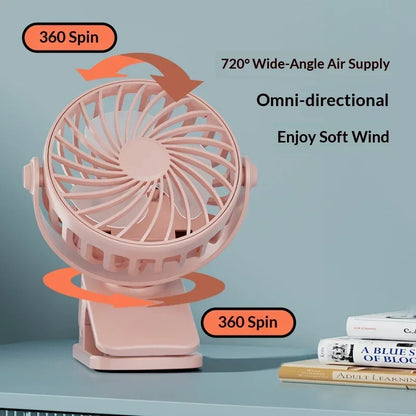 720°Rotatable Clip Fan Mini Cooler Fan Built In Night Lamp USB Rechargeable Personal Portable Fan For Outdoor Camping Ventilador