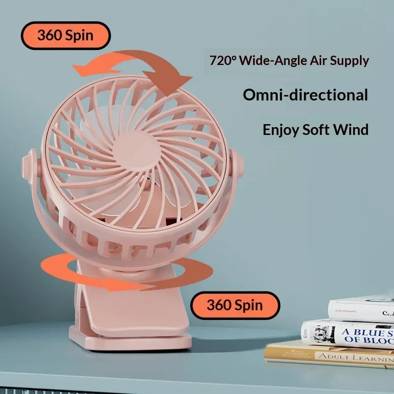 720°Rotatable Clip Fan Mini Cooler Fan Built In Night Lamp USB Rechargeable Personal Portable Fan For Outdoor Camping Ventilador
