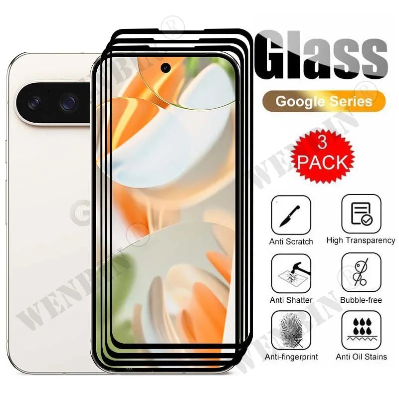 3 Pcs Tempered Glass For Google Pixel 9 Pro XL 8 7 6 Pro 8A 7A 6A 5A 4A 4G 3 XL Curved Full Cover Screen Protector