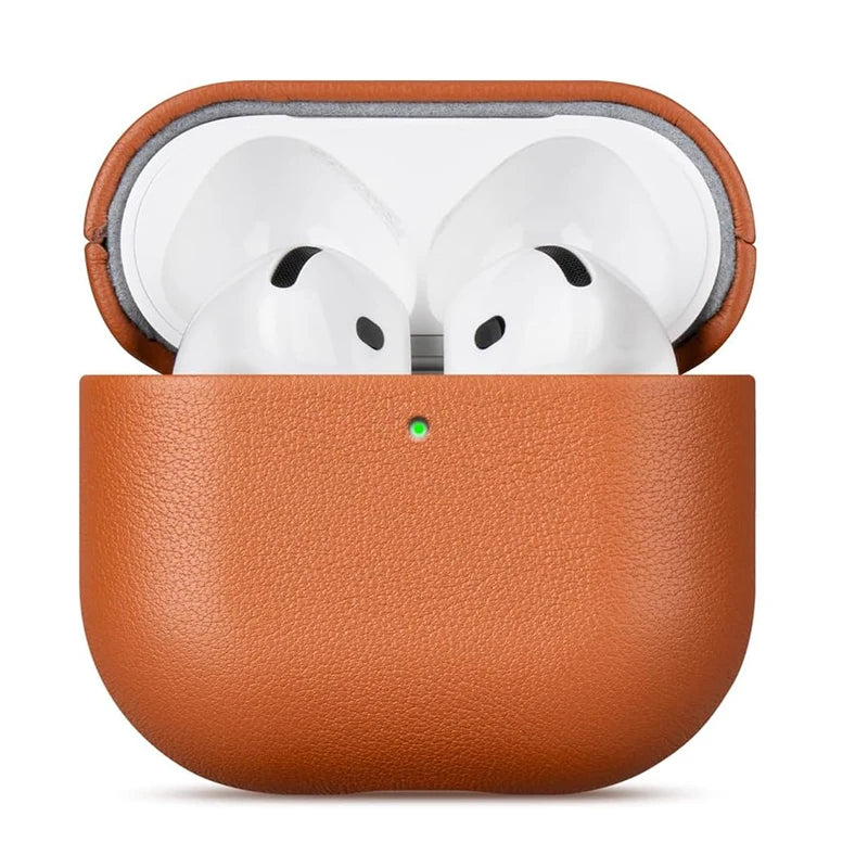 Genuine Leather Case for AirPods 4 Luxury Real Skin Protective Cover for AirPods 4 Black Brown Coffee Color