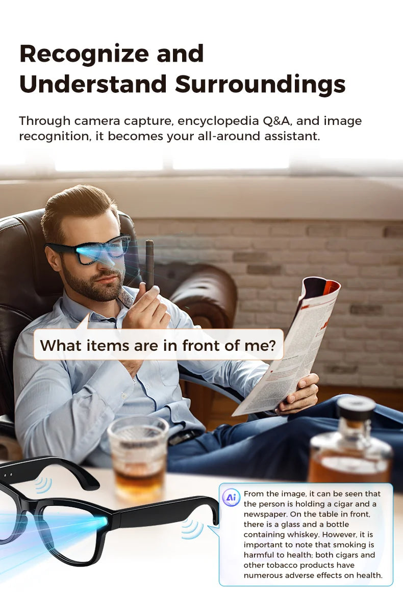 New 2026 AI Smart Glasses 1080P Camera Video Recorder Open Ear Bluetooth Audio Voice Control WiFi Sync Sports Glasses Men Use HD