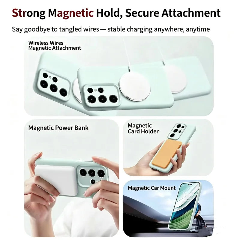 Solid Color For Magsafe Magnetic Wireless Charging Soft Silicone Phone Case For Samsung Galaxy S26 S25 Ultra  S23 S24 S22 Cover
