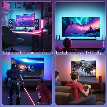 TV Sync LED Backlight with Mnini Camera, RGBIC Strip Light, Bluetooth APP & Remote Control, Music Sync, 3.8M/5M USB Lamp Tape