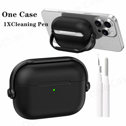 For AirPod Pro3 Case With Lock Shockproof Protective Cover with Cleaner Kit For Airpod 4 Case For AirPods Pro 3 Phone Stand Case