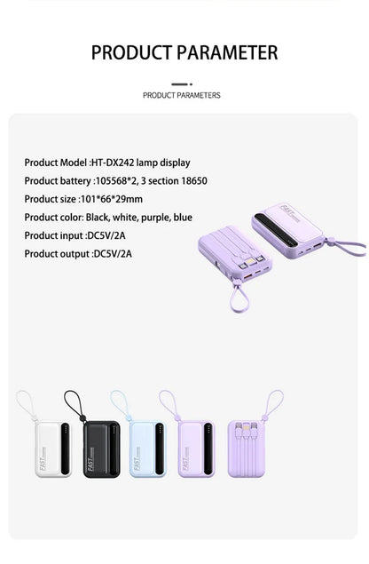 Lenovo CCC Mini Power Bank 500000mAh 4 Built in Cables Fast Charging Large Capacity Portable External Battery For iPhone Xiaomi