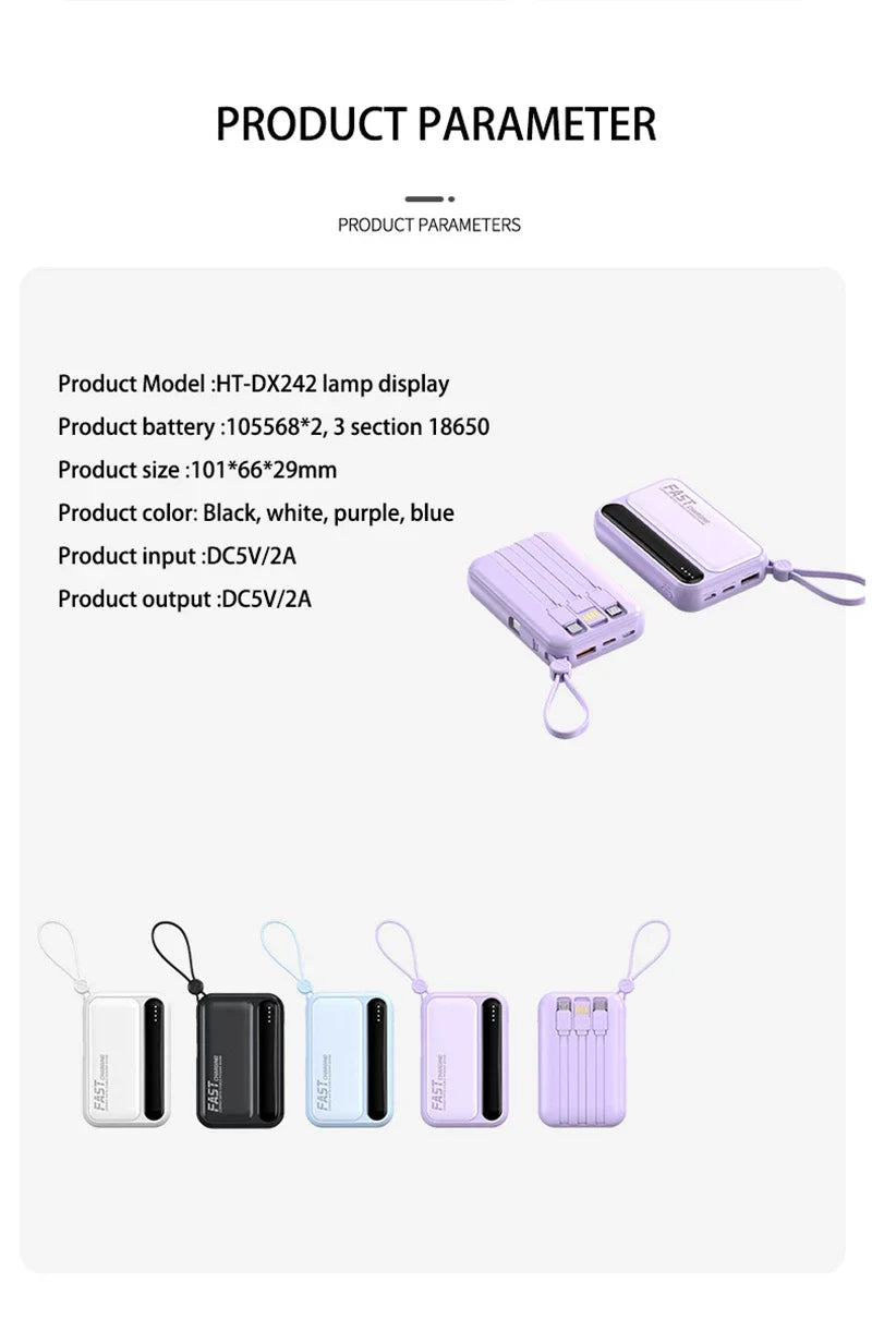 Lenovo CCC Mini Power Bank 500000mAh 4 Built in Cables Fast Charging Large Capacity Portable External Battery For iPhone Xiaomi