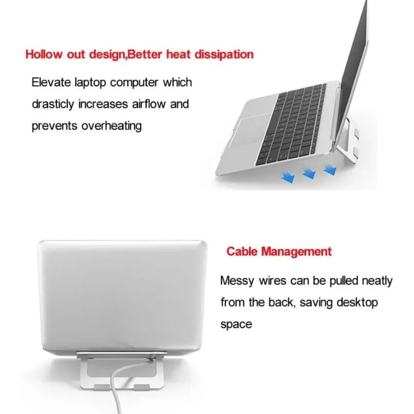 Ergonomic Aluminum Alloy Laptop Stand Foldable Adjustable Desktop Riser Cooler Bracket for 10-17 Inch MacBook Notebook PC Holder