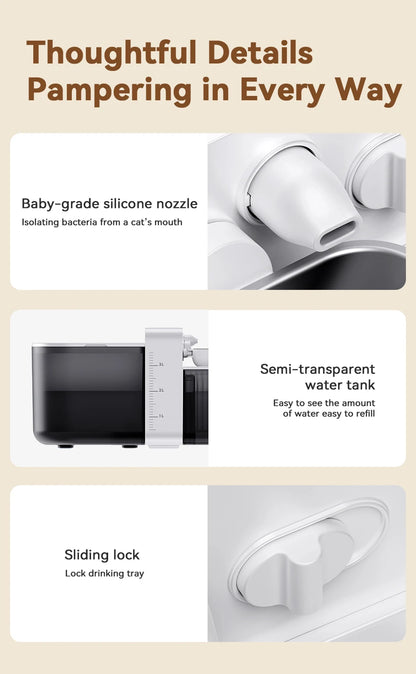 ROJECO Wireless Cat Water Fountain Smart Pet Water Dispenser for Cat 2000mAh Automatic Sewage Separation Cat Drinking Fountain