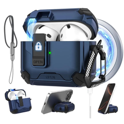 for AirPods 4/for AirPods Pro 3 Case Automatic Lock with MagSafe Phone Bracket Protective Case with Lanyard For AirPods Pro2/Pro