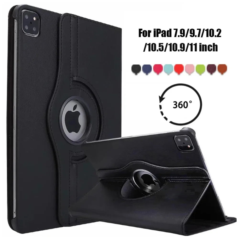 360 Rotation Leather For Ipad A16 2025 Case 11 M4 Air 11 M2 5 4 3 2 10.9 Funda 10 9 9th 10th 8th Generation Mini 6 7 8.3 10.2