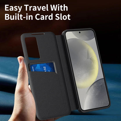 Premium Leather S-view LED Dispaly Window Leather Case For Samsung S26 Ultra S25 Edge S24 S23 S22 FE Plus A57/37 Card-slot Cover