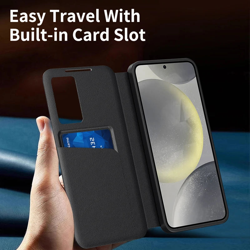 Premium Leather S-view LED Dispaly Window Leather Case For Samsung S26 Ultra S25 Edge S24 S23 S22 FE Plus A57/37 Card-slot Cover