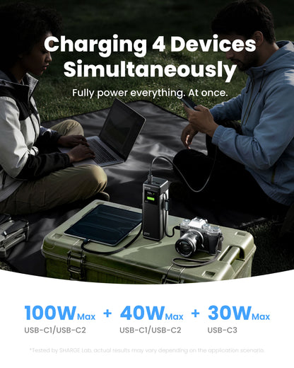 SHARGE 170W Laptop Power Bank 25000mAh Dual Built-in USB-C Cable Fast Charging Battery Pack for iPhone 17/16 Pro Max MacBook